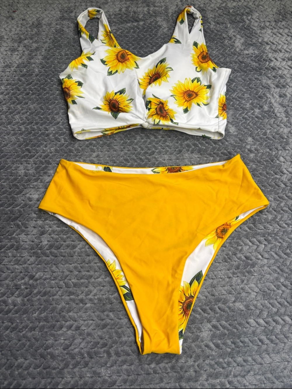 Zaful Yellow Sunflower High-Waist Bikini Set